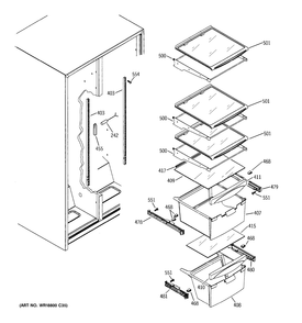 FRESH FOOD SHELVES Diagram and Parts List for MSS25IETCWW  General Electric Refrigerator