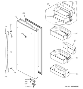 Fresh Food Door - Rh Diagram and Parts List for DFE29JMDFES  General Electric Refrigerator