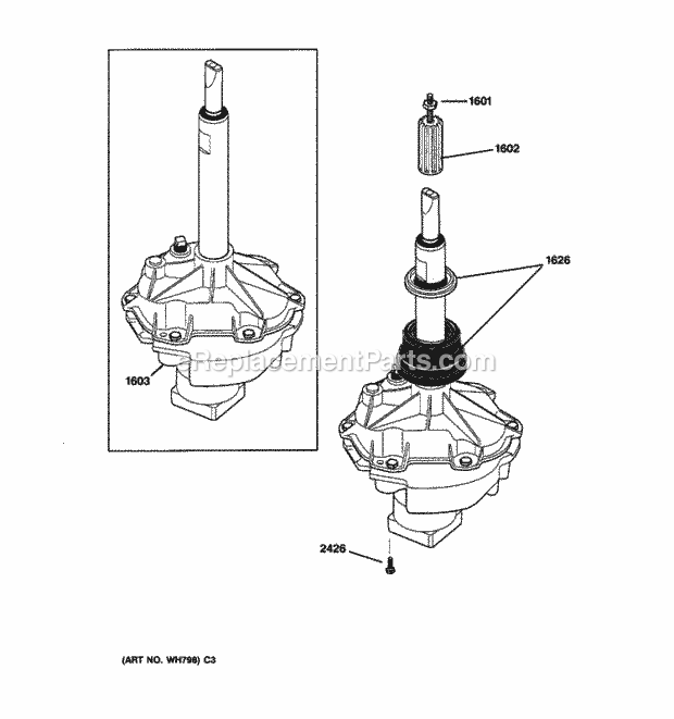 Transmission Assembly Diagram and Parts List for WSM2700HEWWW  General Electric Washer Dryer Combo