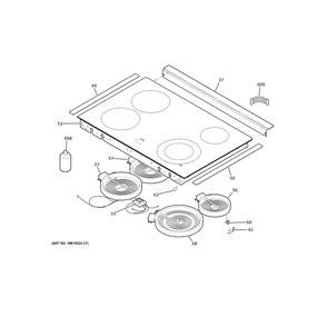 Cooktop Diagram and Parts List for JD630DT3WW  General Electric Range
