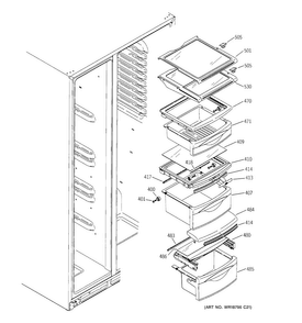 Fresh Food Shelves Diagram and Parts List for PSE29KSECCSS  General Electric Refrigerator