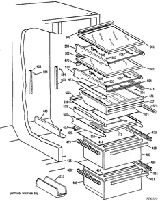 REFRIGERATOR SHELVES Diagram and Parts List for TFX22PRSBBB  General Electric Refrigerator