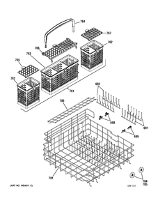 LOWER RACK Diagram and Parts List for PDW7812G00BB  General Electric Dishwasher