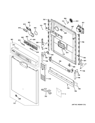 Escutcheon & Door Assembly Diagram and Parts List for GDF620HGJ6WW  General Electric Dishwasher