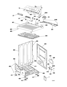 CABINET Diagram and Parts List for DE09-US0  General Electric Dryer