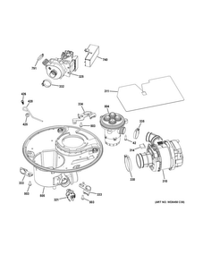 Sump & Motor Mechanism Diagram and Parts List for PDT750SMF2ES  General Electric Dishwasher