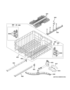 Upper Rack Assembly Diagram and Parts List for GDT645SFN4DS  General Electric Dishwasher