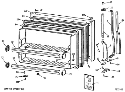 FREEZER DOOR Diagram and Parts List for CTX18G1XCRAA  General Electric Refrigerator