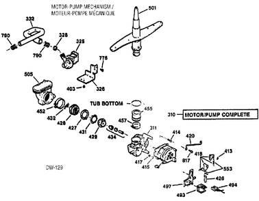 MOTOR & PUMP Diagram and Parts List for GSD4610X00WW  General Electric Dishwasher