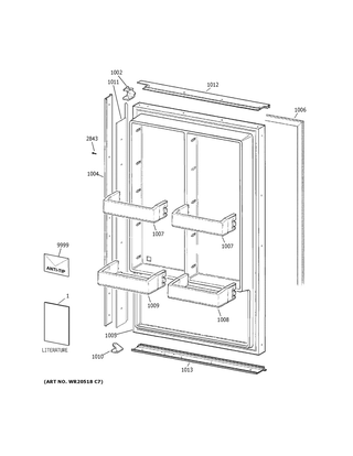 Door Diagram and Parts List for ZIF360NNBLH  General Electric Freezer