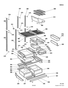 CABINET Diagram and Parts List for PTC22LFDARWW  General Electric Refrigerator