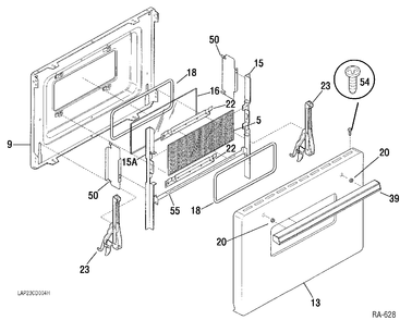 DOOR ASSEMBLY Diagram and Parts List for 10411-1  General Electric Range