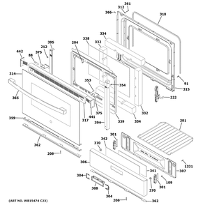 Door And Drawer Parts Diagram and Parts List for JGBS61DP4WW  General Electric Range