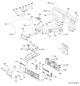 Controls & Dispenser Diagram and Parts List for GFWR4805F0MC  General Electric Washer