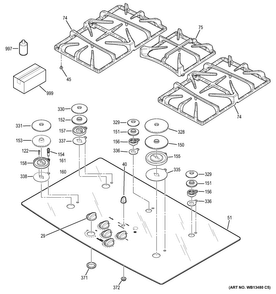 Control Panel & Cooktop Diagram and Parts List for JGP970TEK6WW  General Electric Cooktop