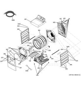Cabinet Diagram and Parts List for GTDS820GD1WS  General Electric Dryer