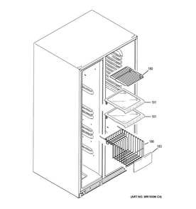Freezer Shelves Diagram and Parts List for GZS22DGJCFWW  General Electric Refrigerator