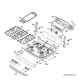 Control Panel & Cooktop Diagram and Parts List for JGB850EEF2ES  General Electric Range