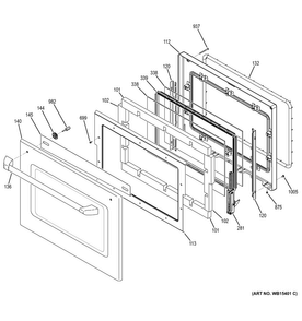 Door Diagram and Parts List for CT9800SH1SS  General Electric Microwave Oven Combo
