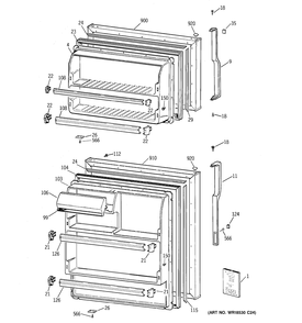 DOORS Diagram and Parts List for 36211XBMERWW  General Electric Refrigerator