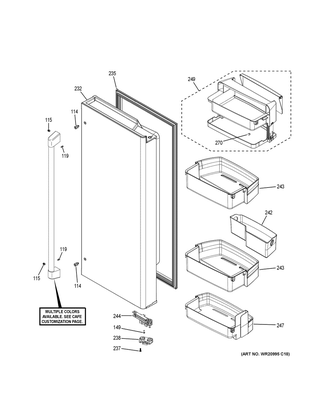 Fresh Food Door - Rh Diagram and Parts List for CWE23SP4MCW2  General Electric Refrigerator