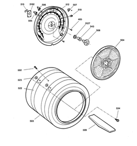 Drum Diagram and Parts List for DNSB514EB0WW  General Electric Dryer