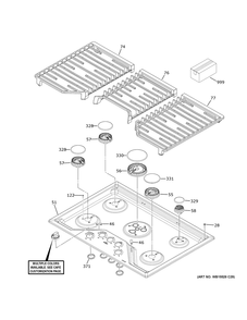 Control Panel And Cooktop Diagram and Parts List for CGP70302N2S1  General Electric Range
