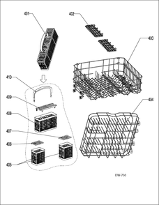 RACKS Diagram and Parts List for GDWF400V00BB  General Electric Dishwasher