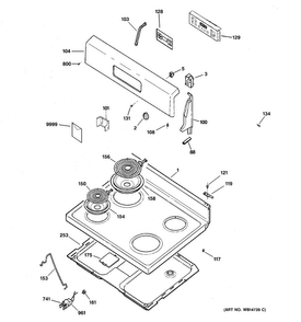 Control Panel & Cooktop Diagram and Parts List for RB757DP2CT  Hotpoint Range