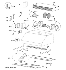 Hood Parts Diagram and Parts List for ZV30HSR2SS  General Electric Range Hood