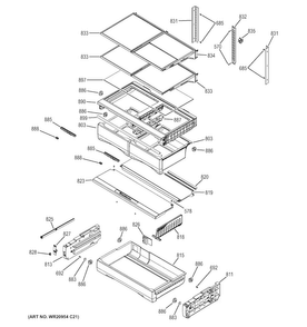 Fresh Food Shelves Diagram and Parts List for GFE27GSDESS  General Electric Refrigerator