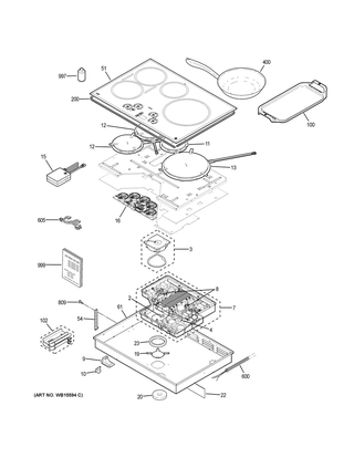 Control Panel & Cooktop Diagram and Parts List for CHP95302M1SS  General Electric Cooktop