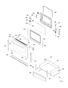 DOOR-DRAWER Diagram and Parts List for RCBS536DN2WW  General Electric Range