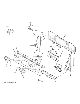 Control Panel Diagram and Parts List for PB980SJ4SS  General Electric Range