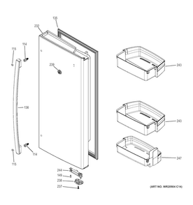 Fresh Food Door - Rh Diagram and Parts List for GFE28HGHBBB  General Electric Refrigerator