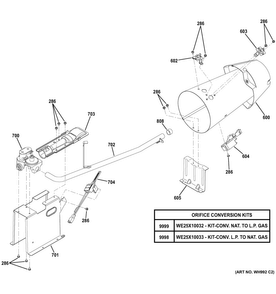 Gas Valve & Burner Assembly Diagram and Parts List for GFDR270GH1WW  General Electric Dryer