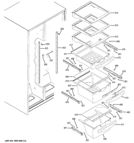 Fresh Food Shelves Diagram and Parts List for GSH22JGDCCC  General Electric Refrigerator