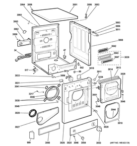 Backsplash, Cabinet And Front Panel Diagram and Parts List for DSKP333EC7WW  General Electric Dryer