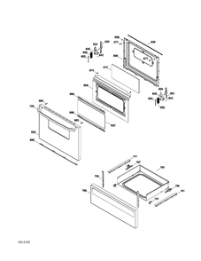 DOOR & DRAWER Diagram and Parts List for JCBS250T2WW  General Electric Range