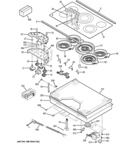 Control Panel & Cooktop Diagram and Parts List for PP7036SJ1SS  General Electric Cooktop