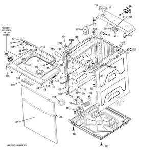Cabinet Diagram and Parts List for GTUN275EM2WW  General Electric Washer Dryer Combo