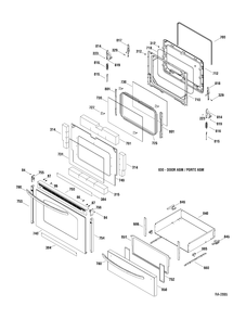 DOOR & DRAWER Diagram and Parts List for JCBP67SP1SS  General Electric Range