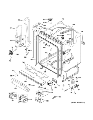 Body Parts Diagram and Parts List for GDT635HGM0WW  General Electric Dishwasher