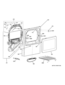 Front Panel And Door Diagram and Parts List for GTD58EBSV0WS  General Electric Dryer