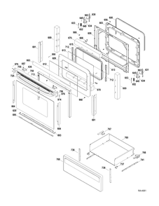 DOOR-DRAWER Diagram and Parts List for RCB787DN2WW  General Electric Range