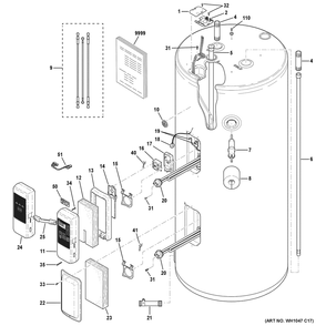 Water Heater Assembly Diagram and Parts List for GE50S10BUT01  General Electric Water Heater