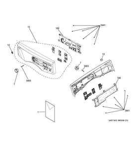 Control Panel Diagram and Parts List for GFDS175GH2DG  General Electric Dryer