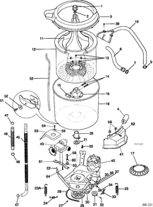 MOTOR / TUB Diagram and Parts List for WSM27TCCWWB  General Electric Washer