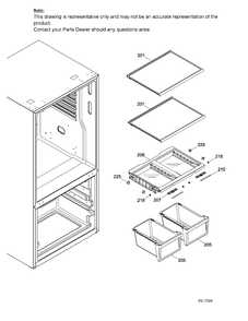 FRESH FOOD SHELVES Diagram and Parts List for GDE21DGKBKBB  General Electric Refrigerator