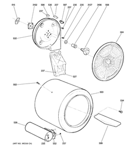 Drum Diagram and Parts List for GTDX180GD4WW  General Electric Dryer